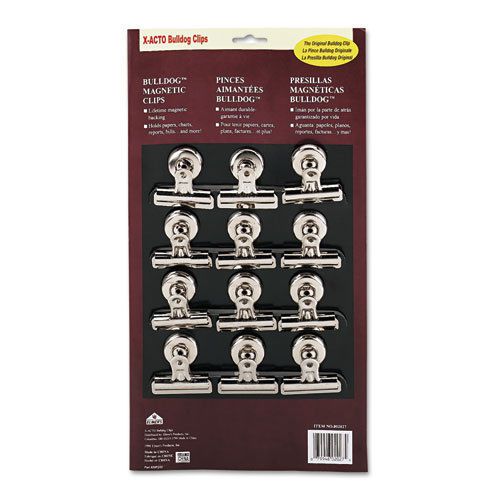 Bulldog magnetic clips, steel, 2-1/4&#034;w, nickel-plated, 12/box for sale