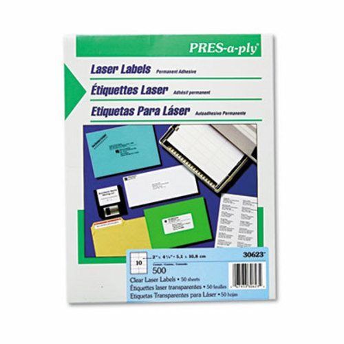 Avery Pres-A-Ply Laser Address Labels, 2 x 4-1/4, Clear, 500/Box (AVE30623)