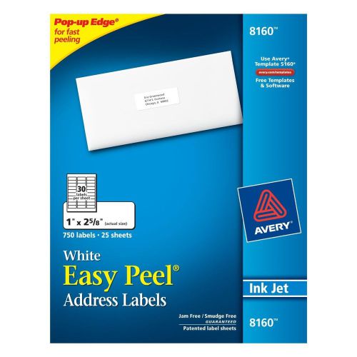 New Avery Laser Address Labels 5160 5260 Easy Peel White 1&#034; x 2-5/8&#034;--3000/box