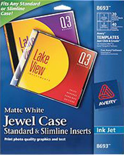 Avery Matte White Jewel Case Standard &amp; Slimline Inserts for Inkjet Printer 8693