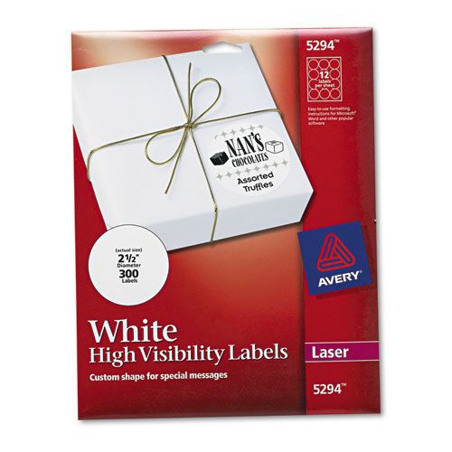 Avery round specialty laser printer labels, 2 1/2&#034; meter, white, 300 per pack for sale