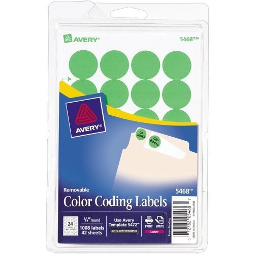 Avery Round Color Coding Label - 1008/Pk - Circle - Laser - Neon Green