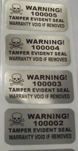 100 silver security tamper evident label .75&#034; x 1.5&#034;  skull warning wvir seals for sale
