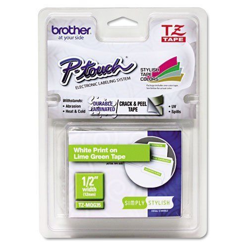 Brother White on Lime Green 12mm (0.47 Inches) Laminated Tape EE490809 Mint Home