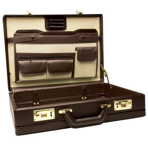 RoadPro CAP-003PM/BN Premium Brown Leather-Like Expandable Briefcase