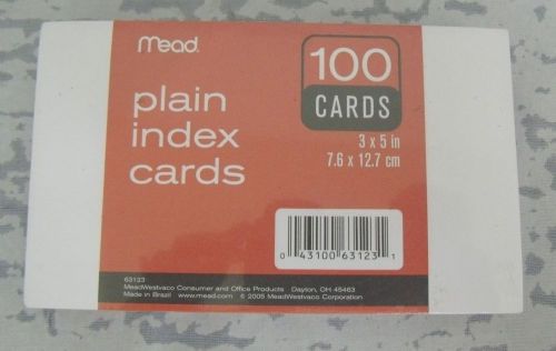 NIP Mead 100 Plain White 3 x 5 In. (7.6 x 12.7 cm) Index Cards {P2} AG