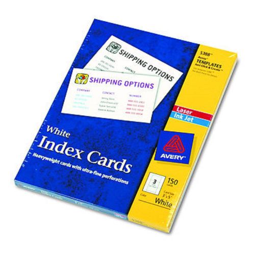 Avery laser- and inkjet-compatible unruled 3&#034; x 5&#034; index cards, 150 count - whi for sale