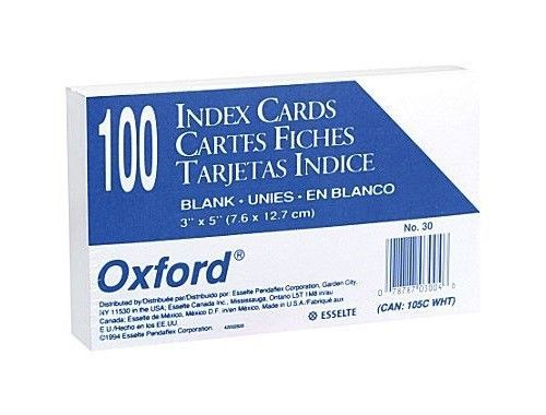 Oxford 3&#034; x 5&#034; Unruled White Index Cards, 100 Pack, 3x5 Notecards Note