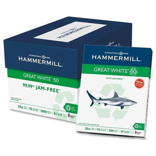 Hammermill 86780 Great White 50 Recycled Copy Paper, 20-lb., 8-1/2 X 11, White,
