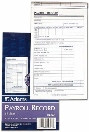Employee Payroll Record Book 4.19 X 7.19 White Canary Part D4743