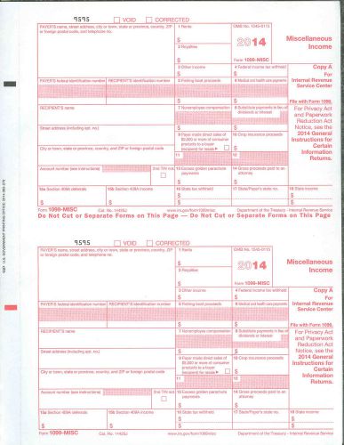 2014 Form 1096 and  1099 misc Pkg = (2) 1096 and (20) 1099 Not for Laser Printer
