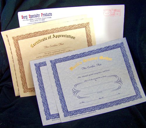 4 NEW Blank Certificates wGold Lettering, 2 &#039;Appreciation&#039; + 2 &#039;Greatest Mother&#039;