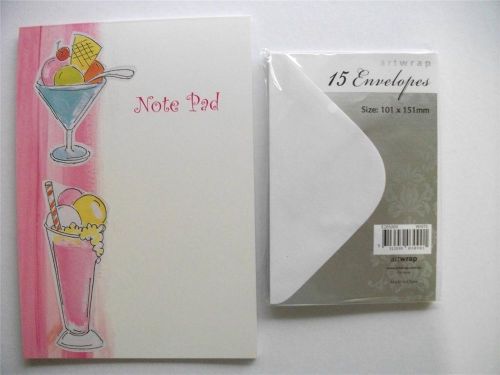 Writing Stationery Set Letter Note Pad Paper FREE White Envelopes Dessert Design