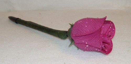 Flower Pen-- Purple Rose with raindrops---Handcrafted-NEW-black ink