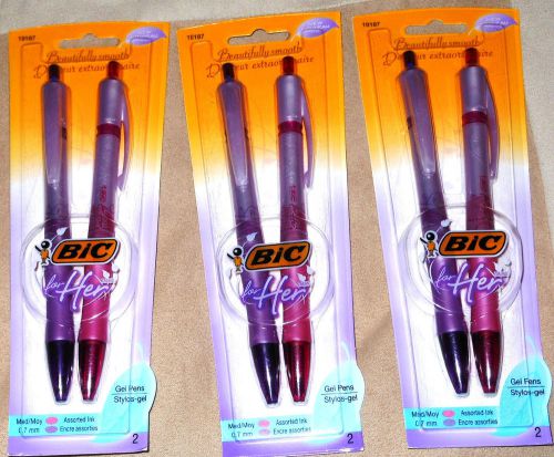 Bic For Her Gel Pink Purple Pens Lot of 6 Pens New Sealed Free Shipping