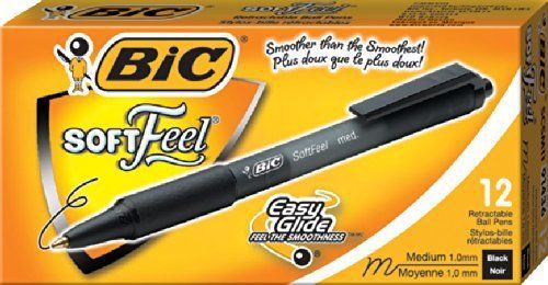 NEW BIC Soft Feel Retractable Ballpoint Pen, Medium Point, Black, 12-Count