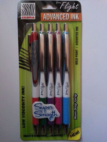 10 Zebra Z-Grip Flight Black and Assorted Color Pens BOLD Point, CLOSE OUT