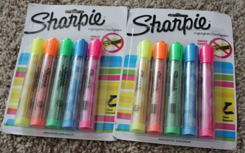 10 (5 per pack) Sharpie Highlighters Chisel Assorted Smear Guard