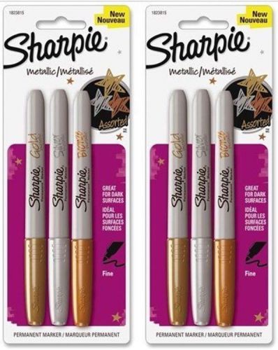 2 pkg Sharpie Metallic Fine Point Permanent Markers 6 Colored Markers 1823815