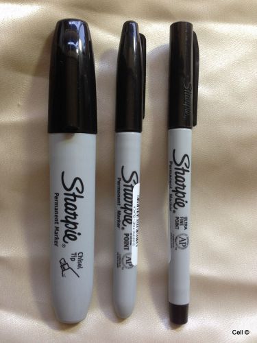 Sharpie Permanent Markers, Black, set of 3 (Chisel, Fine, and Ultra Fine)