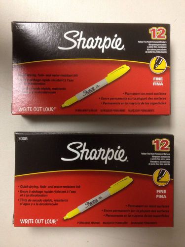 2 NEW PKGS: 12 EACH, 24 TOTAL SHARPIE YELLOW FINE POINT PERMANENT MARKERS #30005