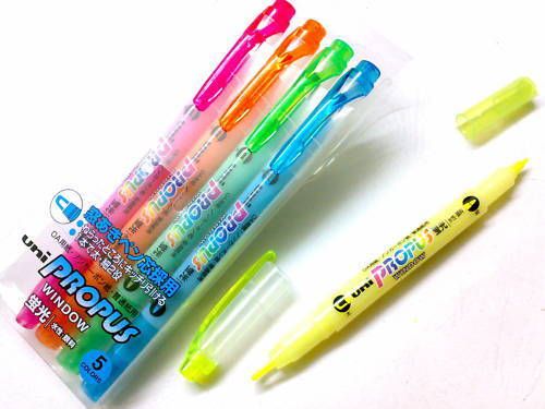 5 colours Uni-Ball Propus 102-T Twins head Highlighter