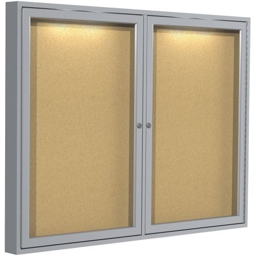 Ghecpa23648k bulletin board,w/concealed light,cork surface,2-door,4&#039;x3&#039; for sale