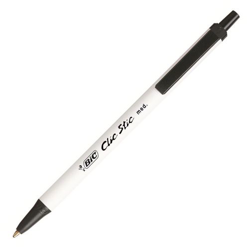 NEW Bic Clic Stic Retractable Ballpoint Pen, Medium Point, 1.0 mm, Black, Box of