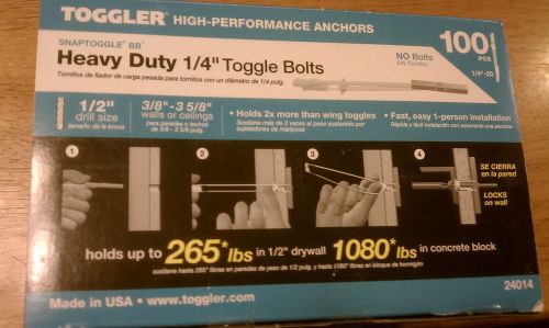 Toggler  snaptoggle bb  1/4&#034;  heavy duty toggle bolts 100 count 24014 for sale