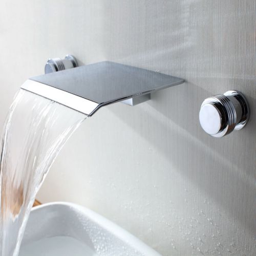Modern Waterfall Double Handle Wall-Mounted Faucet Tap in Chrome Free Shipping