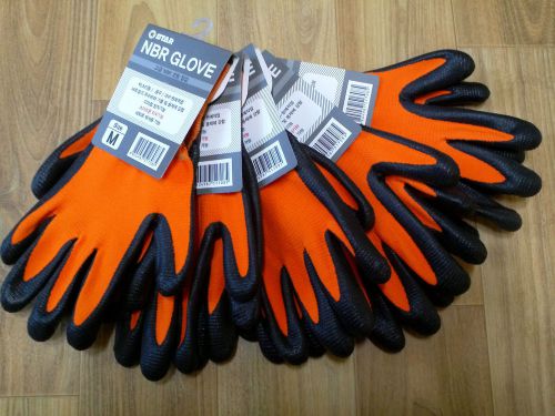 LOT OF 5PAIRS M / WOMEN ORANGE NITRILE NBR LATEX RUBBER COATED KNIT WORK GLOVES