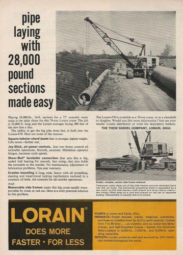 1963 Lorain Model 870 Crane ad, laying pipe and self-loading photos