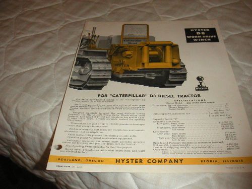 1946 HYSTER D8 WORM DRIVE WINCH FOR CATERPILLAR D8 TRACTOR SALES BROCHURE