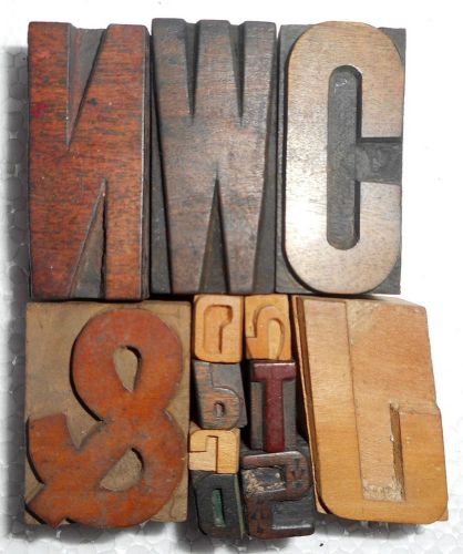 Vintage Letterpress Letter Wood Type Printers Block Lot Of 12 Collection.B843