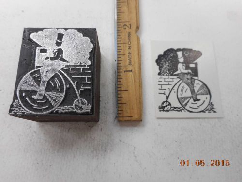 Letterpress Printing Printers Block, Penny Farthing High Wheel Bicycle w Man
