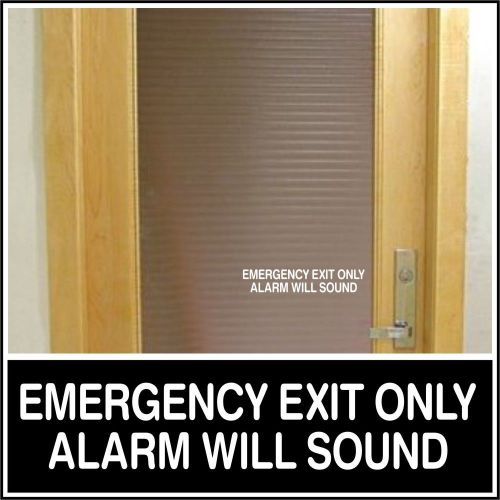 Office shop decal emergency exit alarm will sound for business door sign white for sale