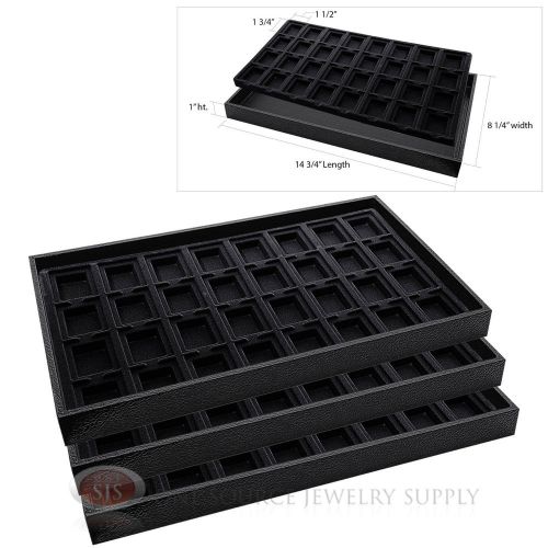 3 Wooden Sample Display Trays 3 Divided 32 Compartment  Black Tray Liner Inserts