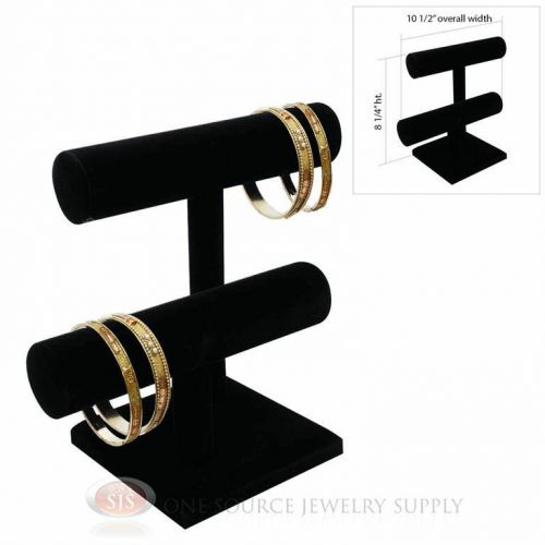 8 1/4&#034; Black Velvet 2 Tier T-Bar Round Jewelry Bracelet Display Presentation