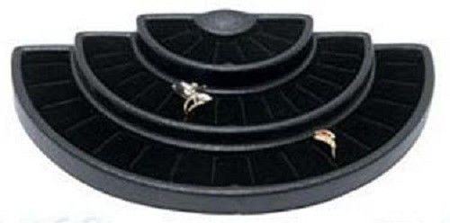 Black 36 Ring Half Round 3-Tier Tray Jewelry Display Holder Showcase Stand Case