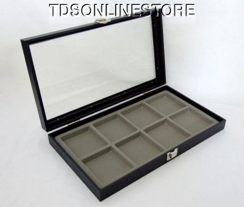 8 SLOT MULTI PURPOSE GLASS TOP JEWELRY DISPLAY CASE GRAY