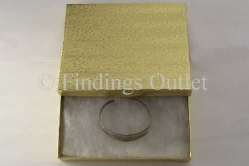 6 1/8&#034; x 5 1/8&#034; x 1 1/8&#034; Cotton Filled Jewelry Gift Box Gold Texture Box Of 100