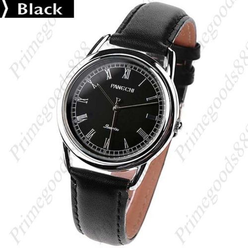 Men&#039;s quartz wrist watch with japan pu leather band free shipping black for sale