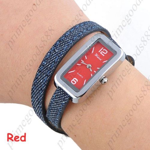 Wrap Around Synthetic Leather Nylon Analog Quartz Wrist Wristwatch Women&#039;s Red