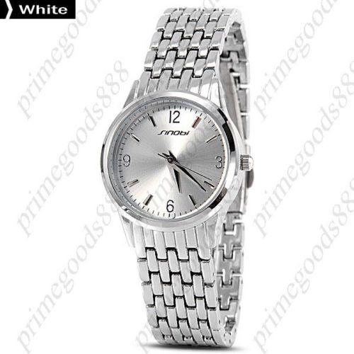 Silver Stainless Steel Analog Quartz Wrist Lady Ladies Wristwatch Women&#039;s White