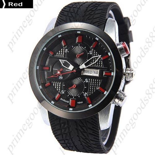Rubber false sub dials date analog japan quartz men&#039;s wrist wristwatch red for sale