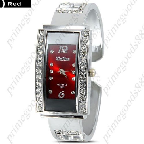 Oblong Rhinestones Alloy Bracelet Bangle Lady Ladies Wristwatch Women&#039;s Red