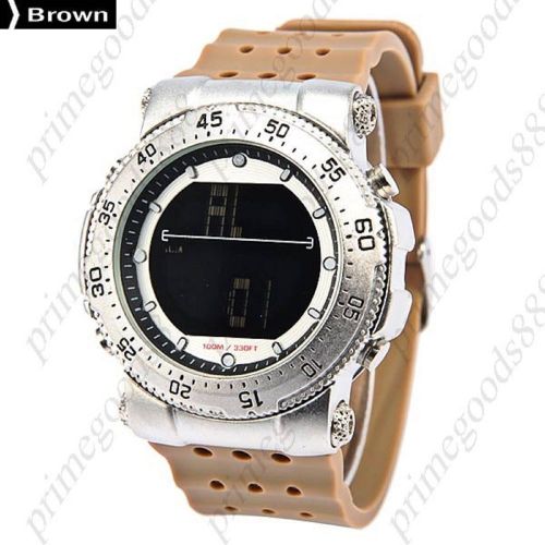 Digital led stopwatch date alarm silicone quartz wrist wristwatch men&#039;s brown for sale