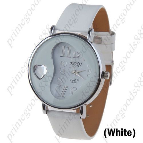 Heart Synthetic Leather Lady Ladies Wrist Quartz Wristwatch Women&#039;s White