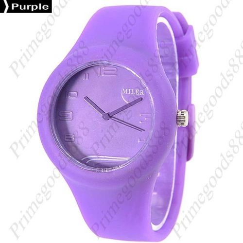 Jelly Style Quartz Analog Rubber Strap Unisex Free Shipping Wristwatch in Purple