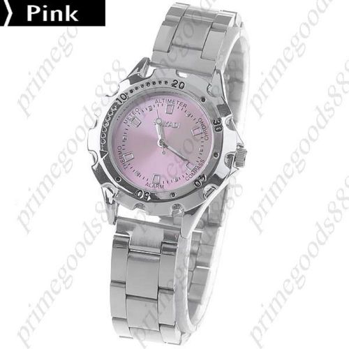 Round Silver Stainless Steel Quartz Lady Wrist Ladies Wristwatch Women&#039;s Pink